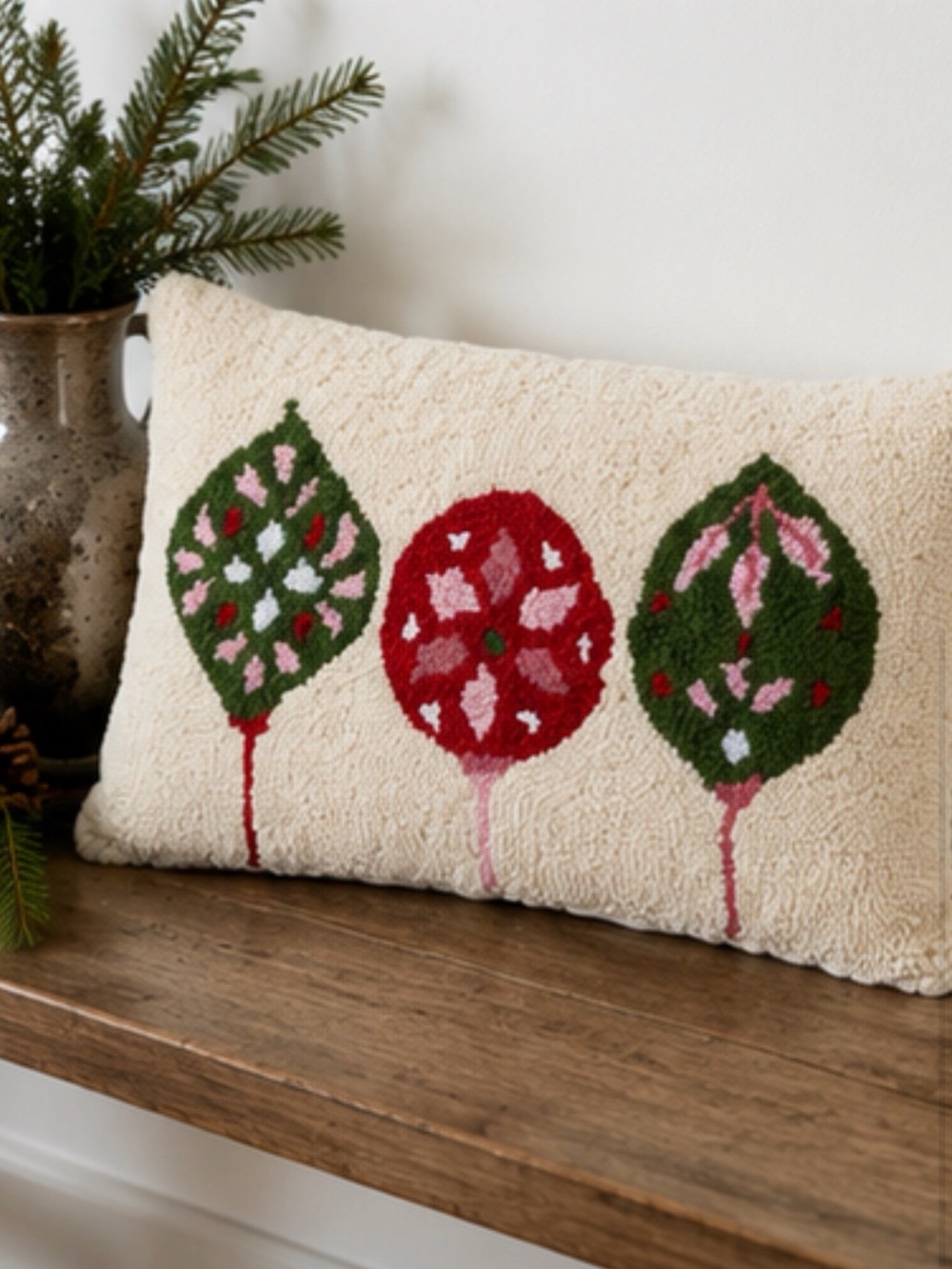 Peking Handicraft Festive Folk Ornaments Hooked Wool Pillow Cover 16x9 NWT